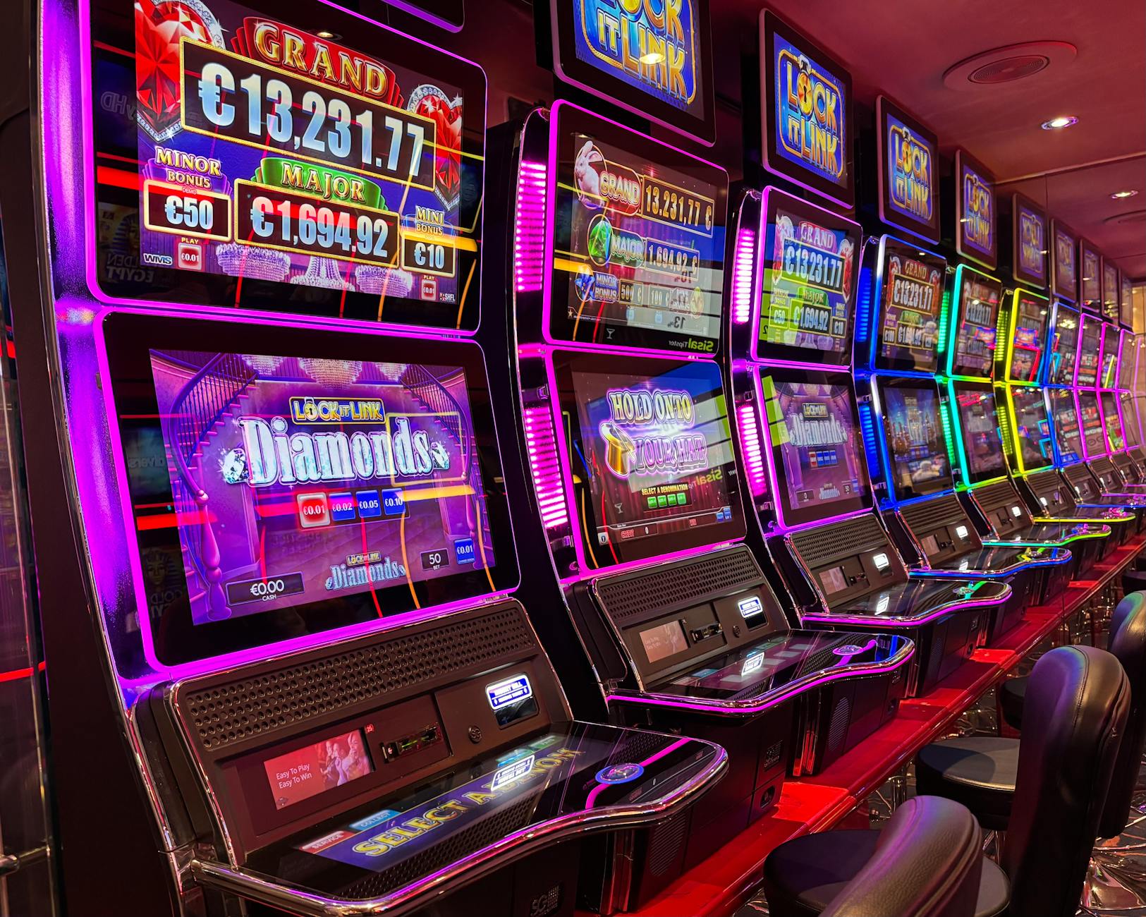 Slot machine with jackpot display and vibrant game graphics